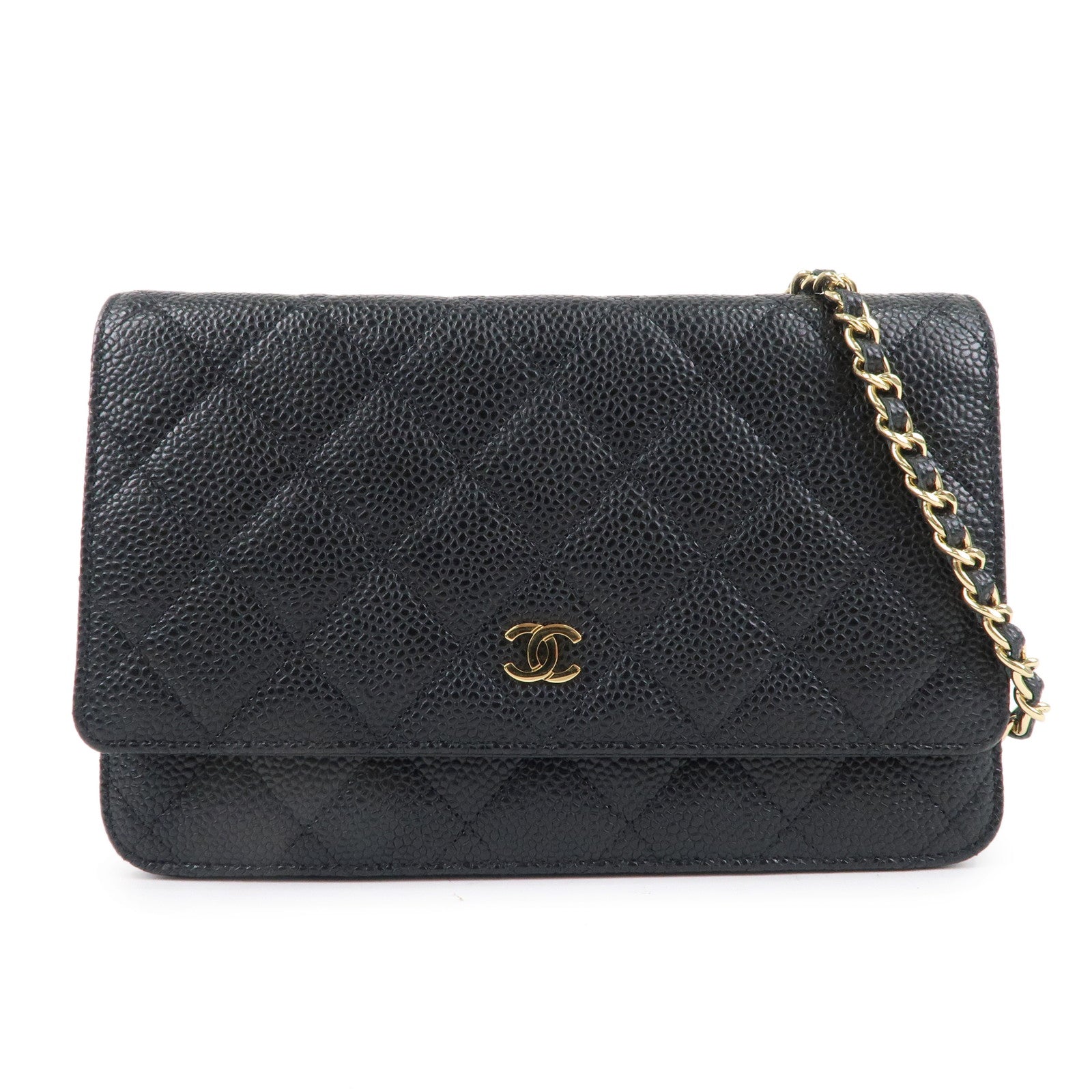 CHANEL Patent Quilted Wallet On Chain WOC Black 206516
