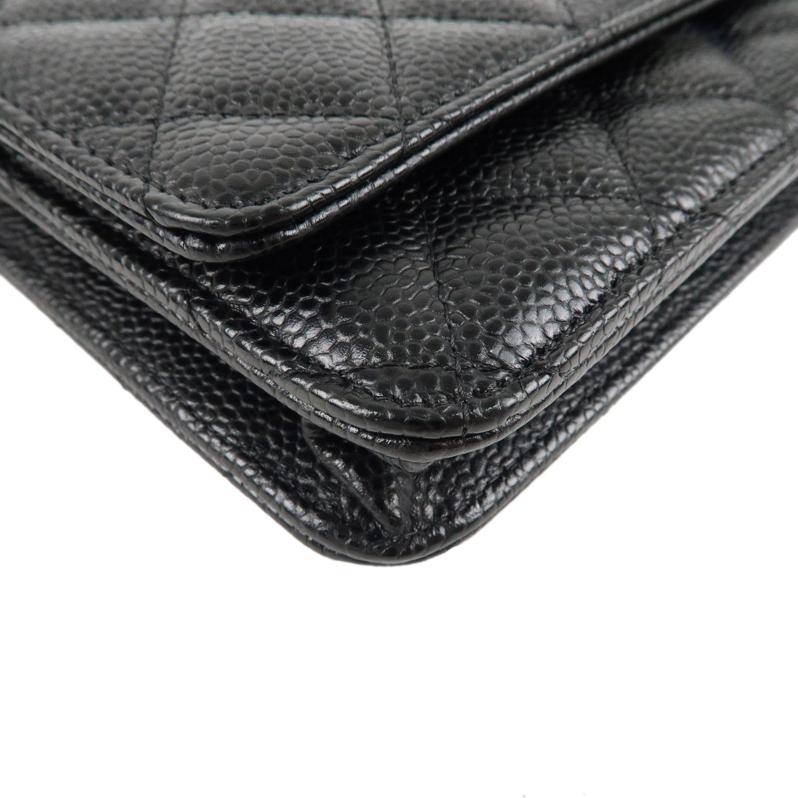 CHANEL Chanel caviar skin matelasse black two-fold wallet