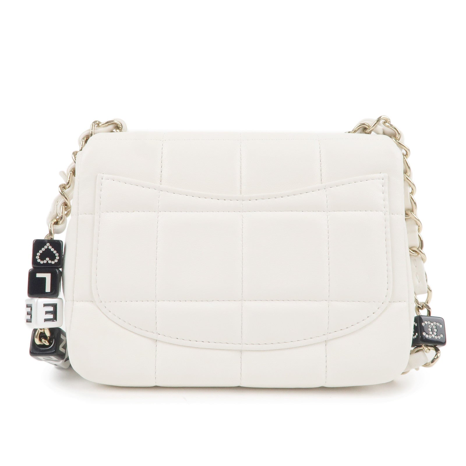 CHANEL Chocolate Bar Mini Matelasse Lamb Skin Shoulder Bag White