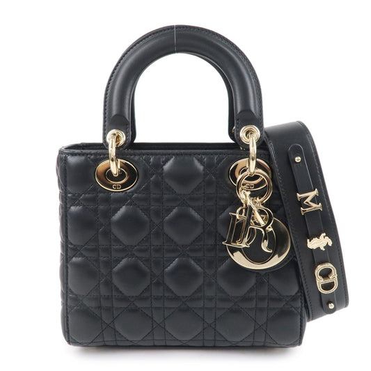 Christian-Dior-Cannage-Lady-Dior-Leather-2way-Hand-Bag-Black