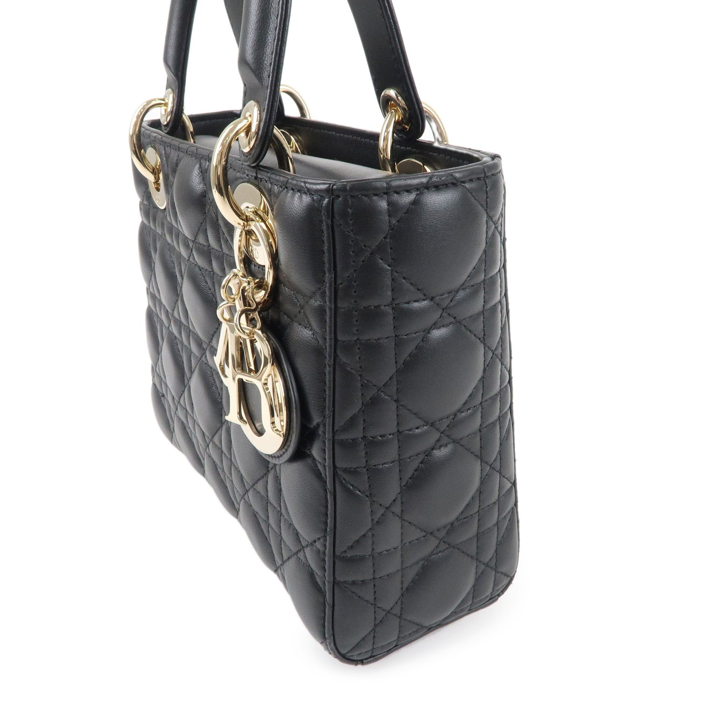Christian Dior Cannage Lady Dior Leather 2way Hand Bag Black