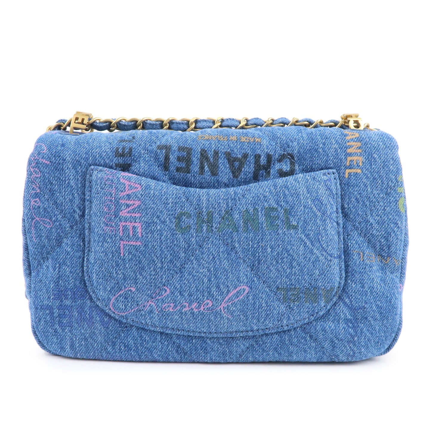 CHANEL Chanel Denim Small Flap Chain Shoulder Bag Blue AS3134