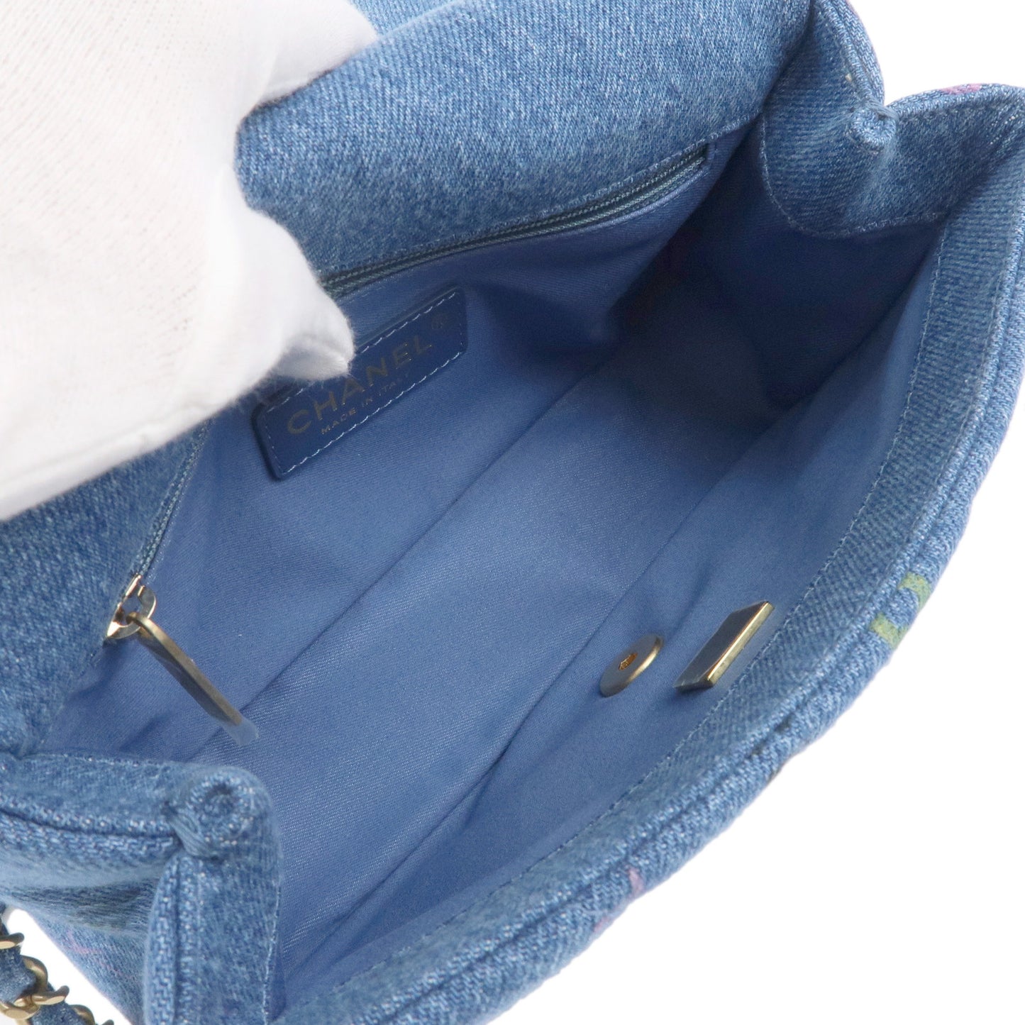 CHANEL Chanel Denim Small Flap Chain Shoulder Bag Blue AS3134