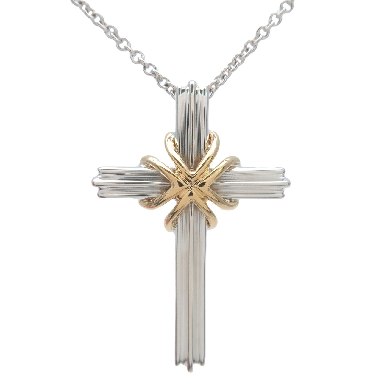 Tiffany&Co.-Signature-Cross-Necklace-K18YG-750YG-SV925-Silver