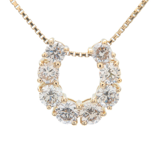 Horse-Shoe-Charm-8P-Diamond-Necklace-1.00ct-K18YG-750-Yellow-Gold