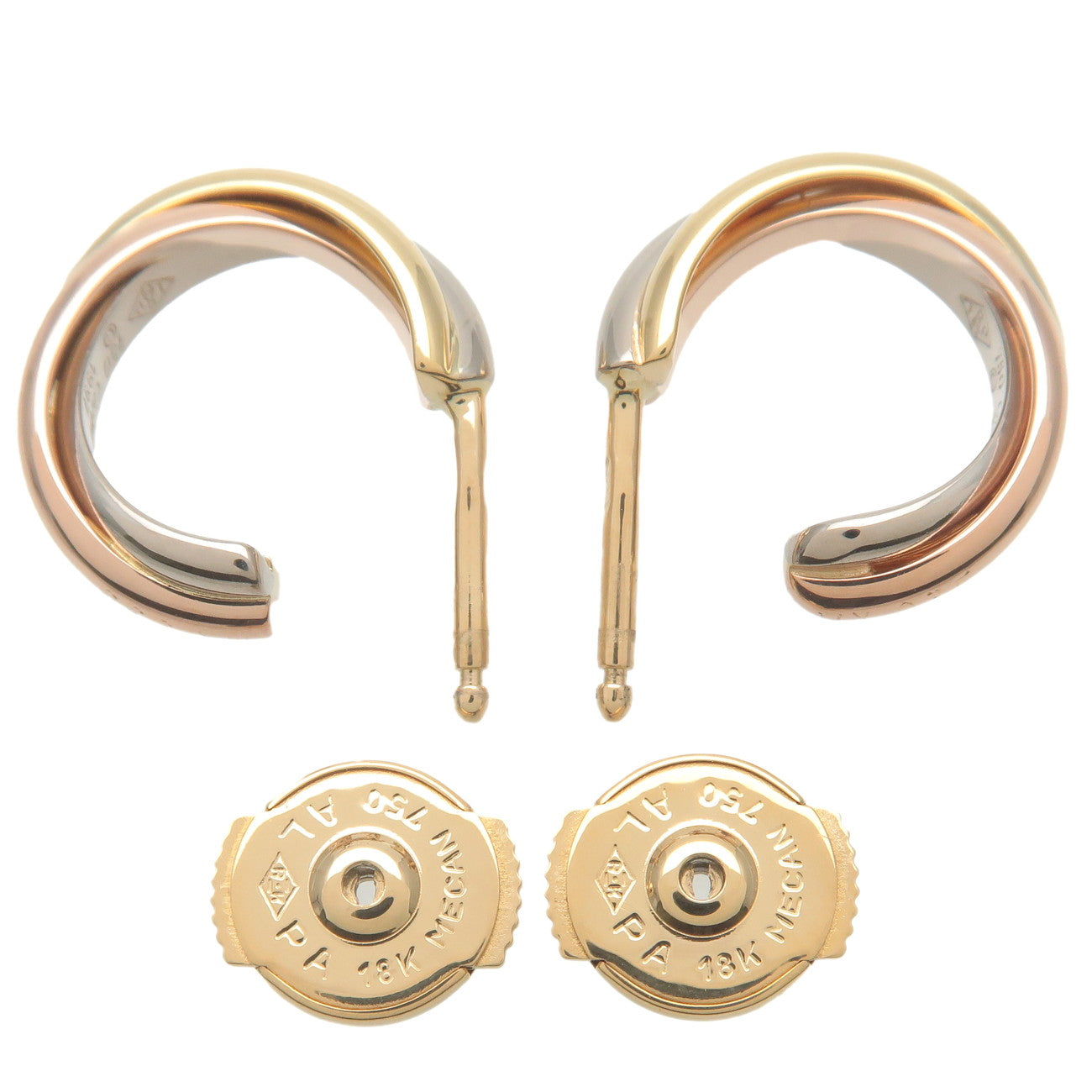 Cartier-Trinity-Earrings-K18-750-Yellow-Gold-White-Gold-Rose-Gold