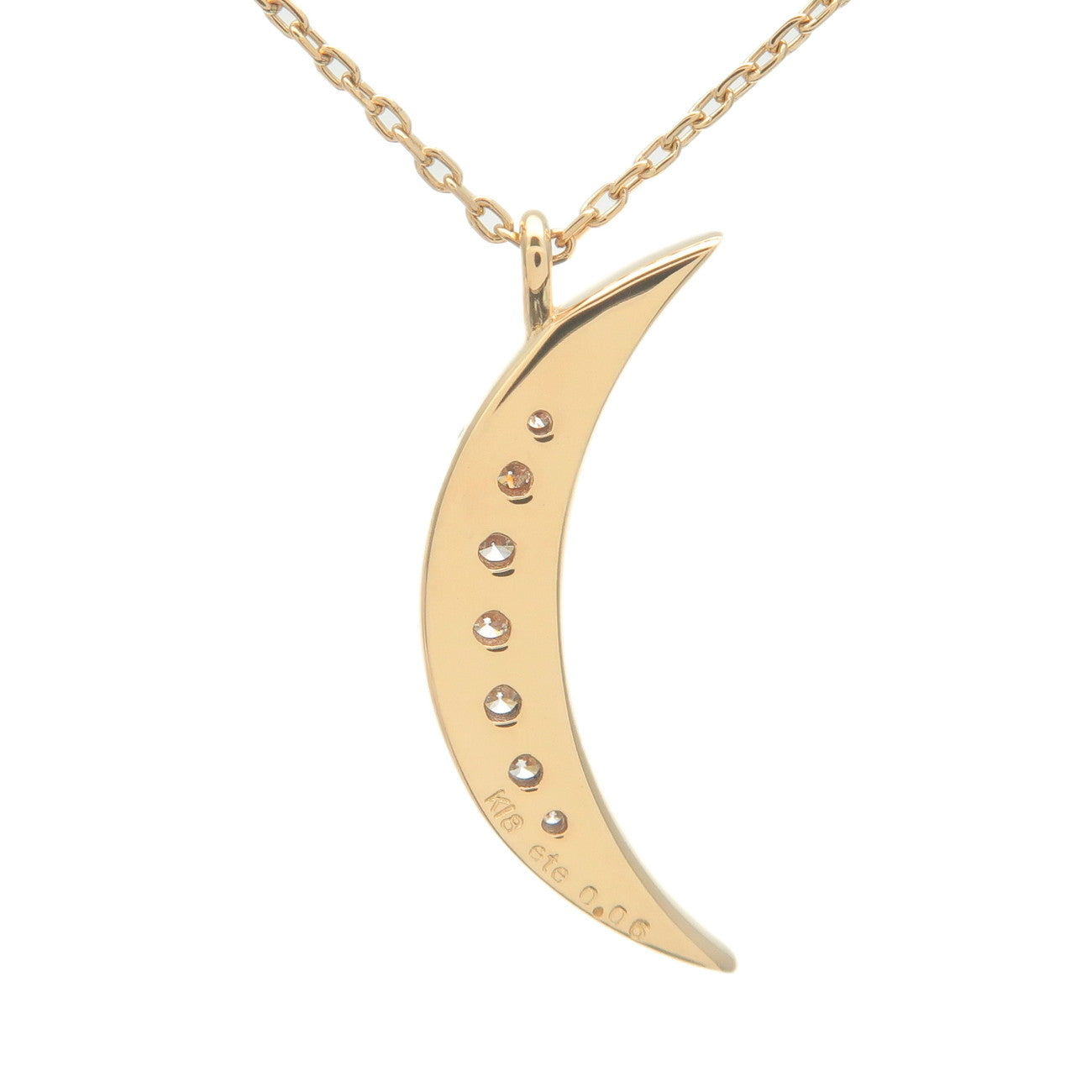 ete Crescent Moon Charm Diamond Necklace 0.06ct K18YG 750YG