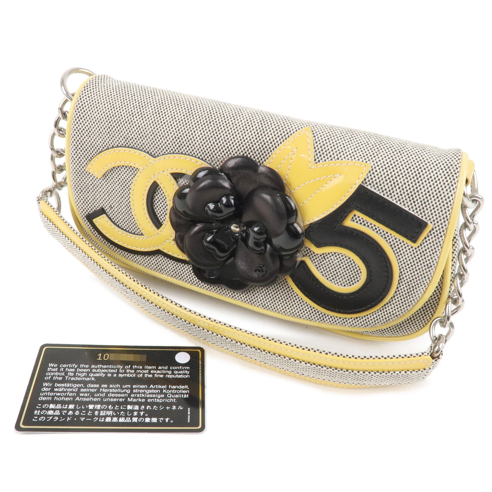 CHANEL-No.5-Camellia-Canvas-Leather-Patent-Coco-Mark-Hand-Bag-Gray