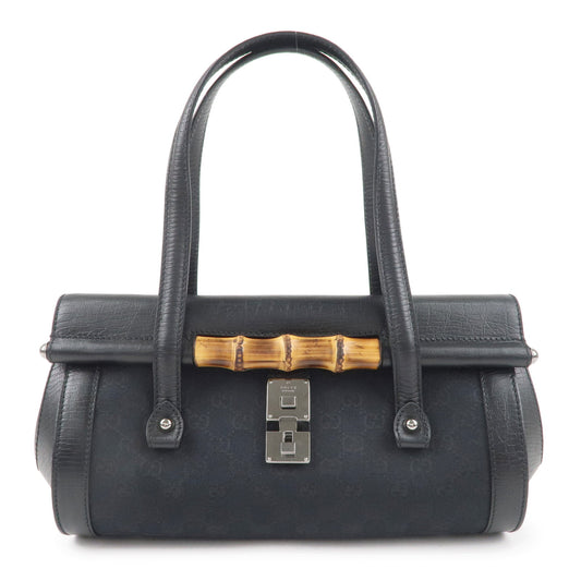 GUCCI-Bamboo-GG-Canvas-Leather-Hand-Bag-Black-111713