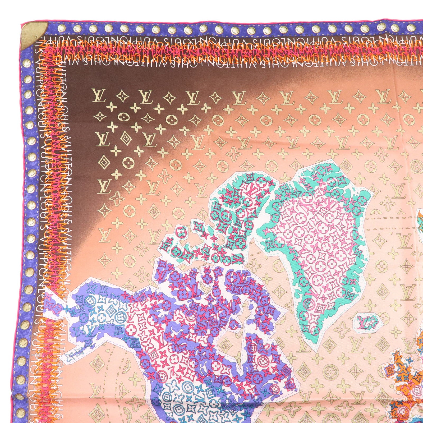 LOUIS VUITTON World Map Printed Square Silk Scarf