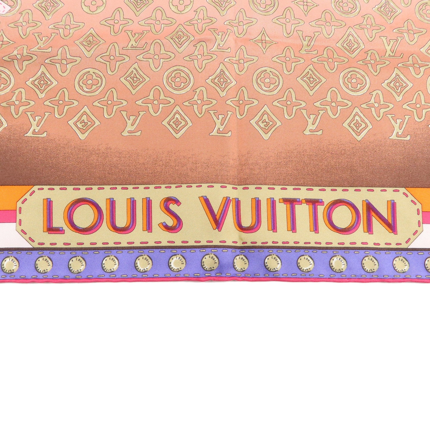 Louis Vuitton Monogram 100% Silk Scarf World Map Brown Pink