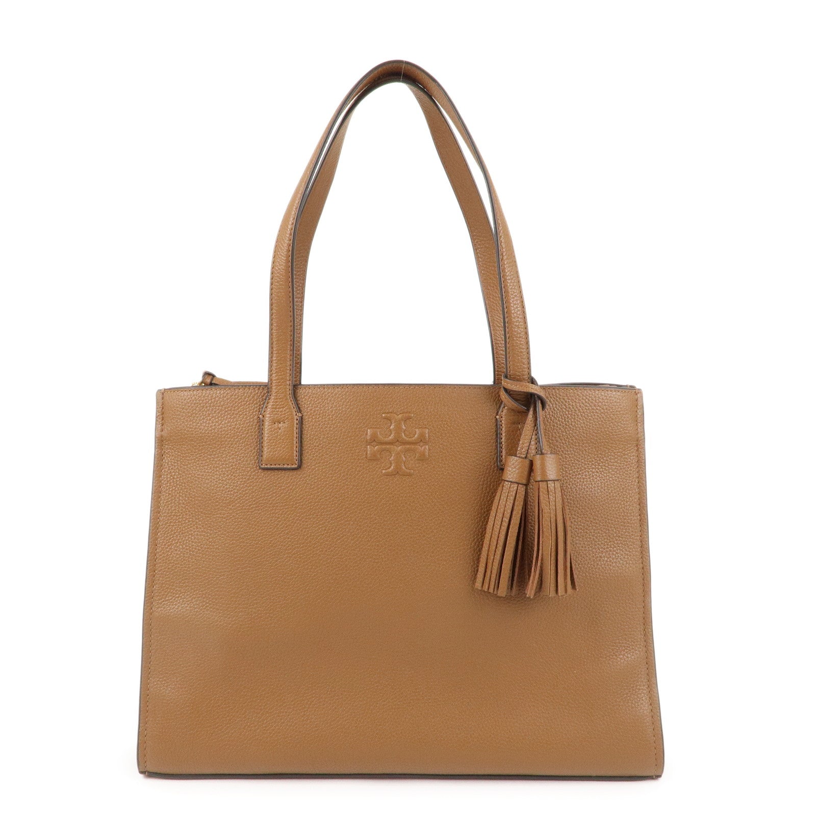 Tory-Burch-Leather-Tote-Bag-Hand-Bag-Brown