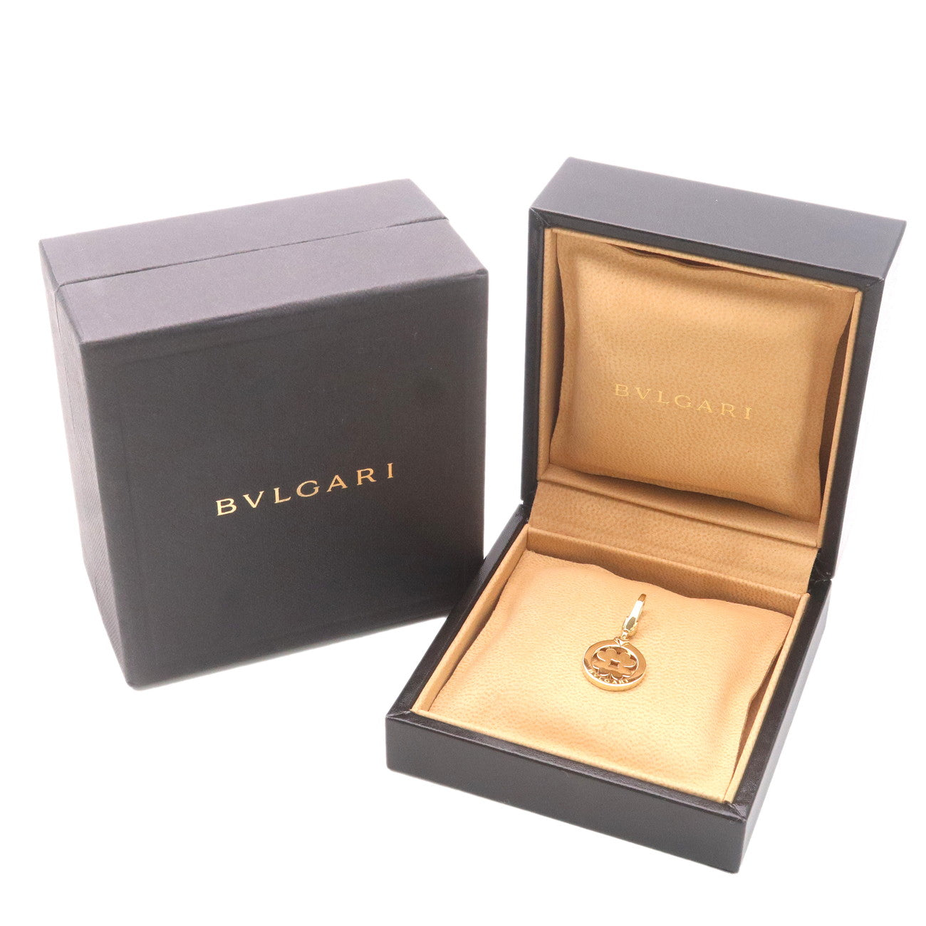 BVLGARI Tondo Clover Charm Pendant Necklace Top K18 Yellow Gold