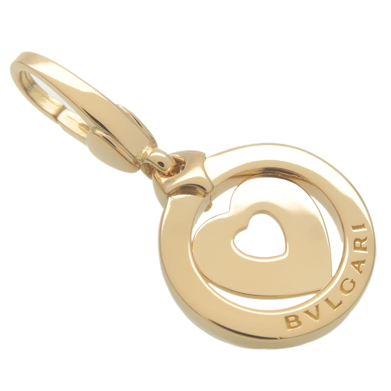 BVLGARI Tondo Heart Charm Pendant Necklace Top K18 Yellow Gold