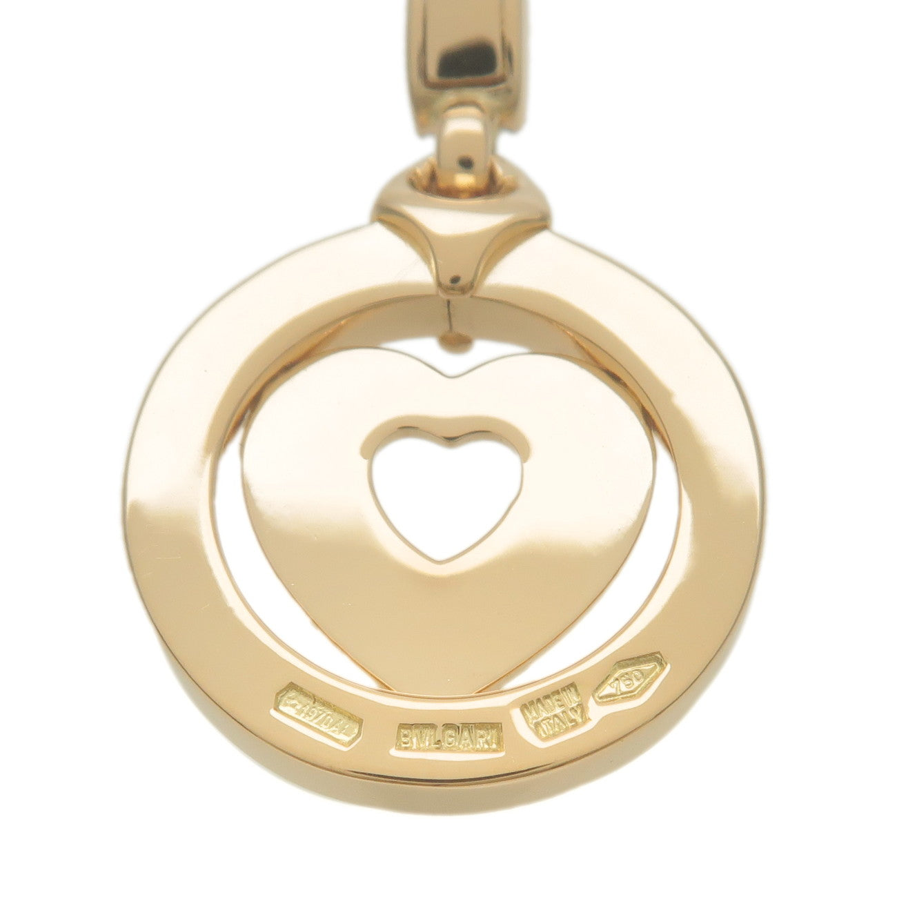 BVLGARI Tondo Heart Charm Pendant Necklace Top K18 Yellow Gold