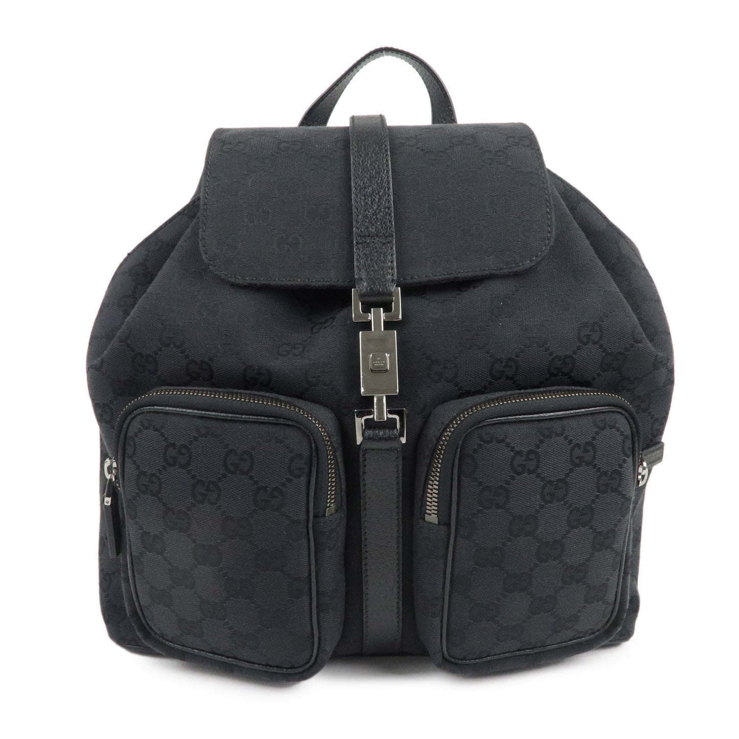 GUCCI-Jackie-GG-Canvas-Leather-Ruck-Sack-Back-Pack-Black-114552