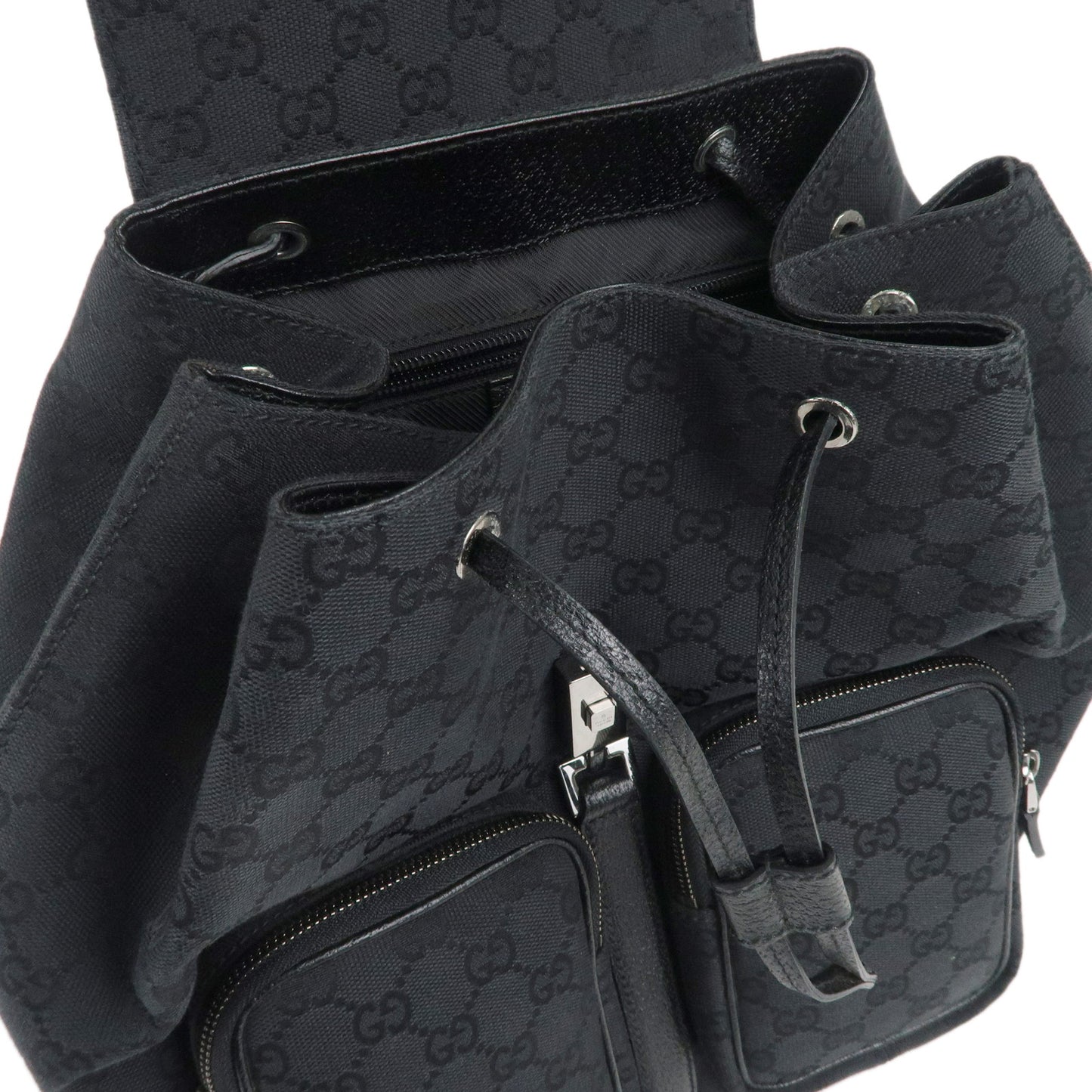 GUCCI Jackie GG Canvas Leather Ruck Sack Back Pack Black 114552