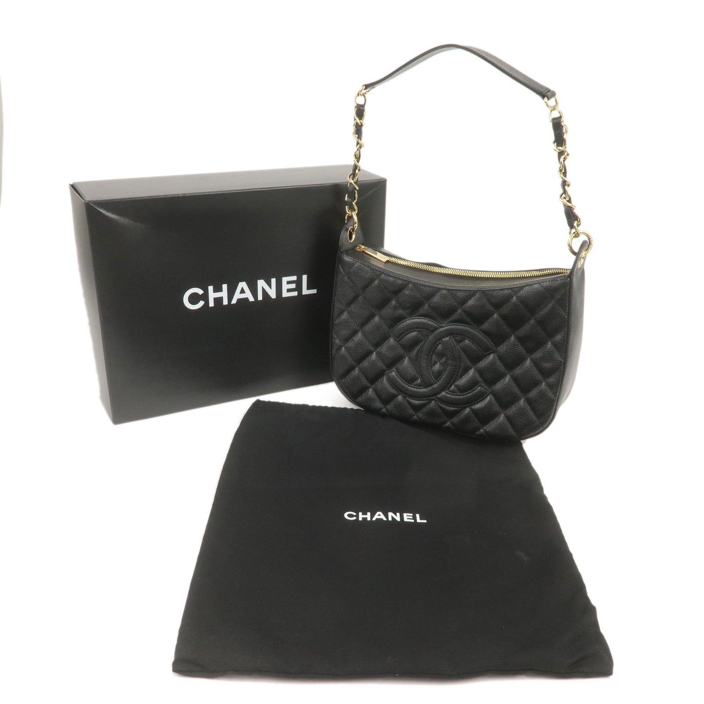 CHANEL Matelasse Caviar Skin Chain Shoulder Bag Black A20993