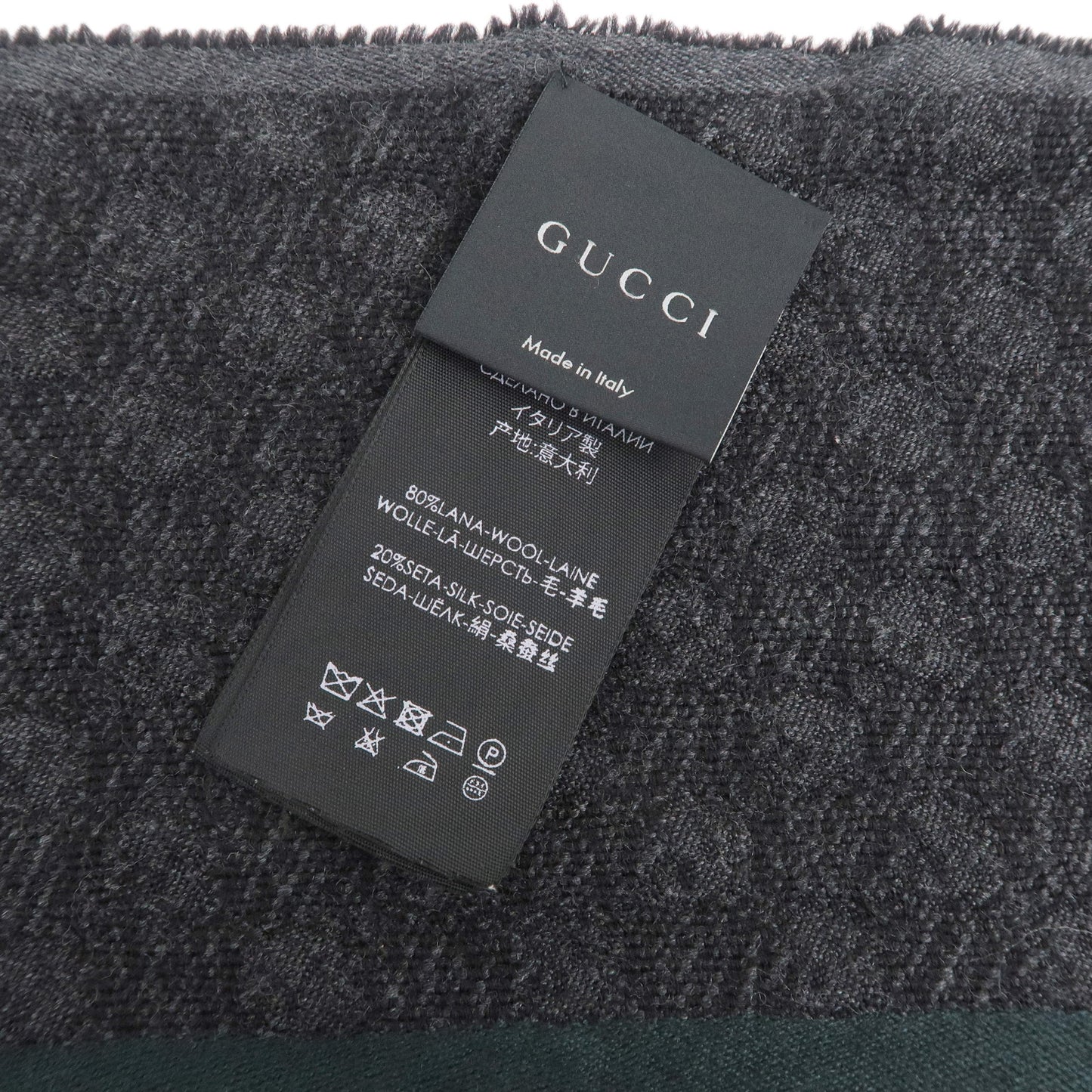 GUCCI Sherry Wool 80% Silk 20% Scarf Mens Gray Black 147351