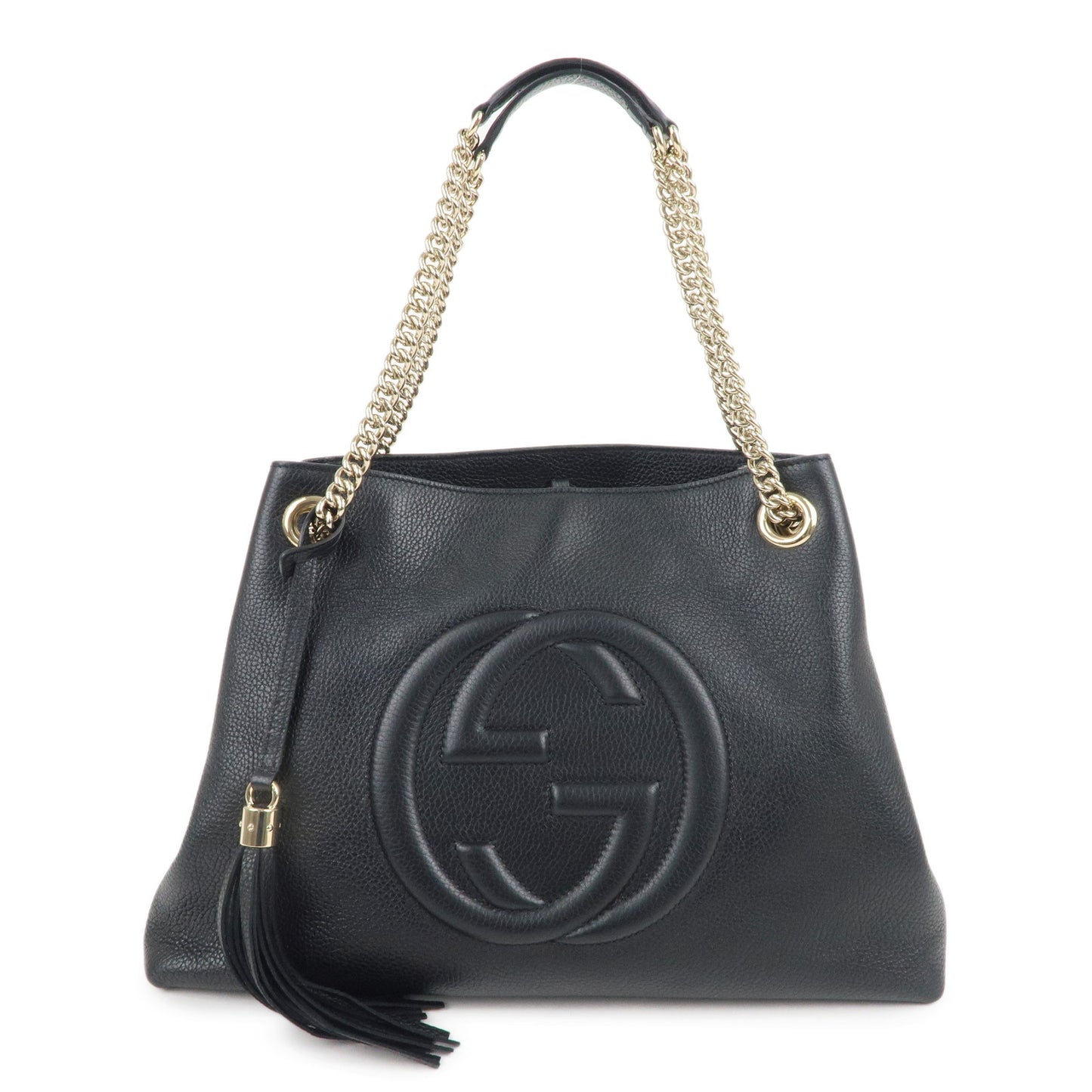 GUCCI-SOHO-Leather-Chain-Shoulder-Tote-Bag-Black-536196