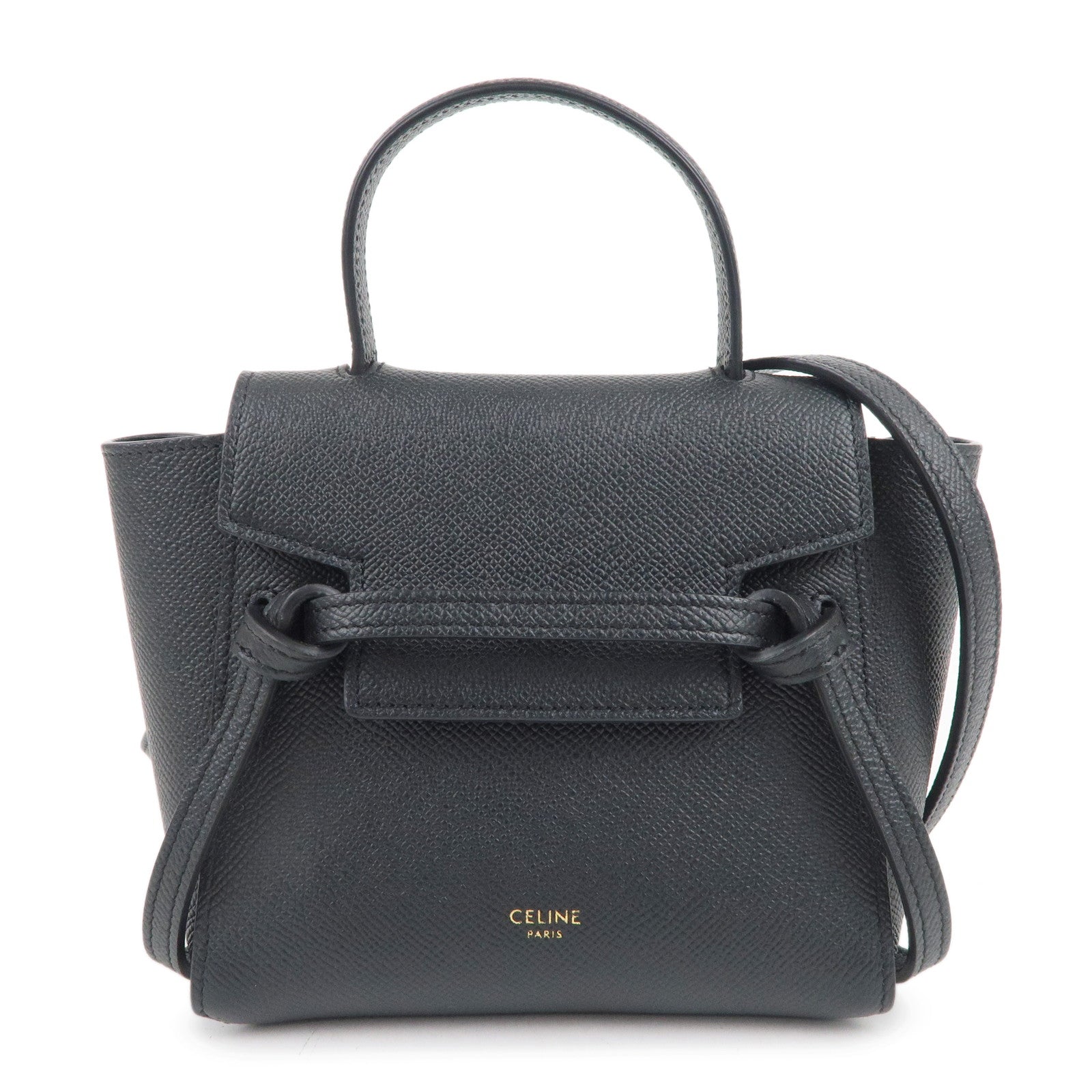 CELINE-Leather-Pico-Belt-Bag-2Way-Bag-Hand-Bag-Black-194263