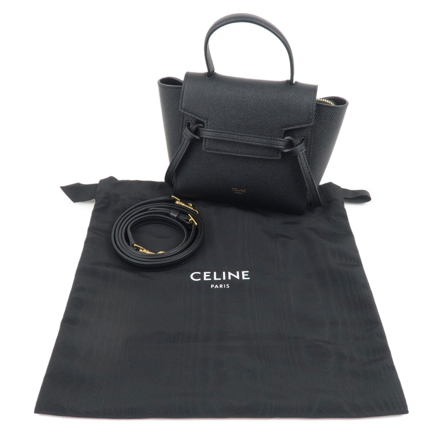 CELINE Leather Pico Belt Bag 2Way Bag Hand Bag Black 194263