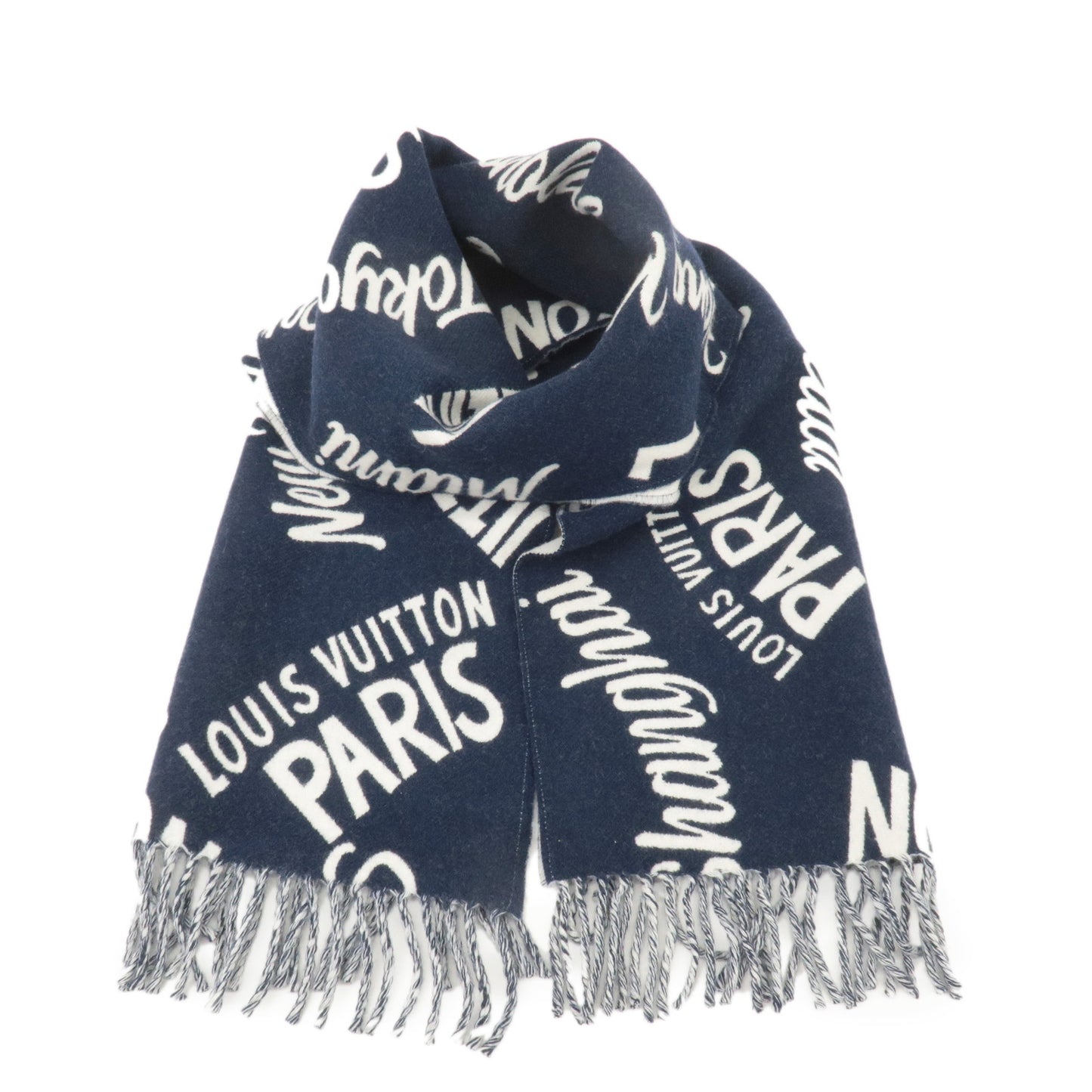 Louis Vuitton Escharpe Cities Scarf Navy White M71666