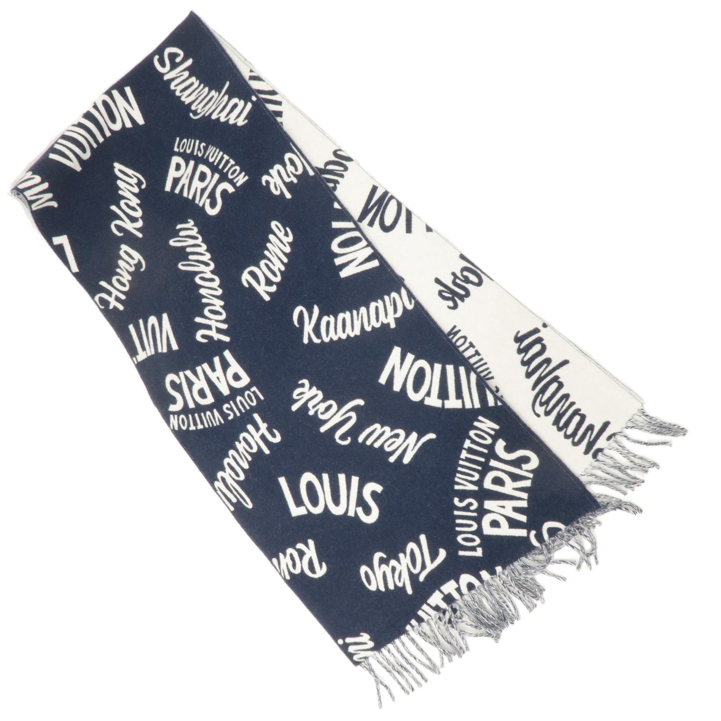 Louis Vuitton Escharpe Cities Scarf Navy White M71666