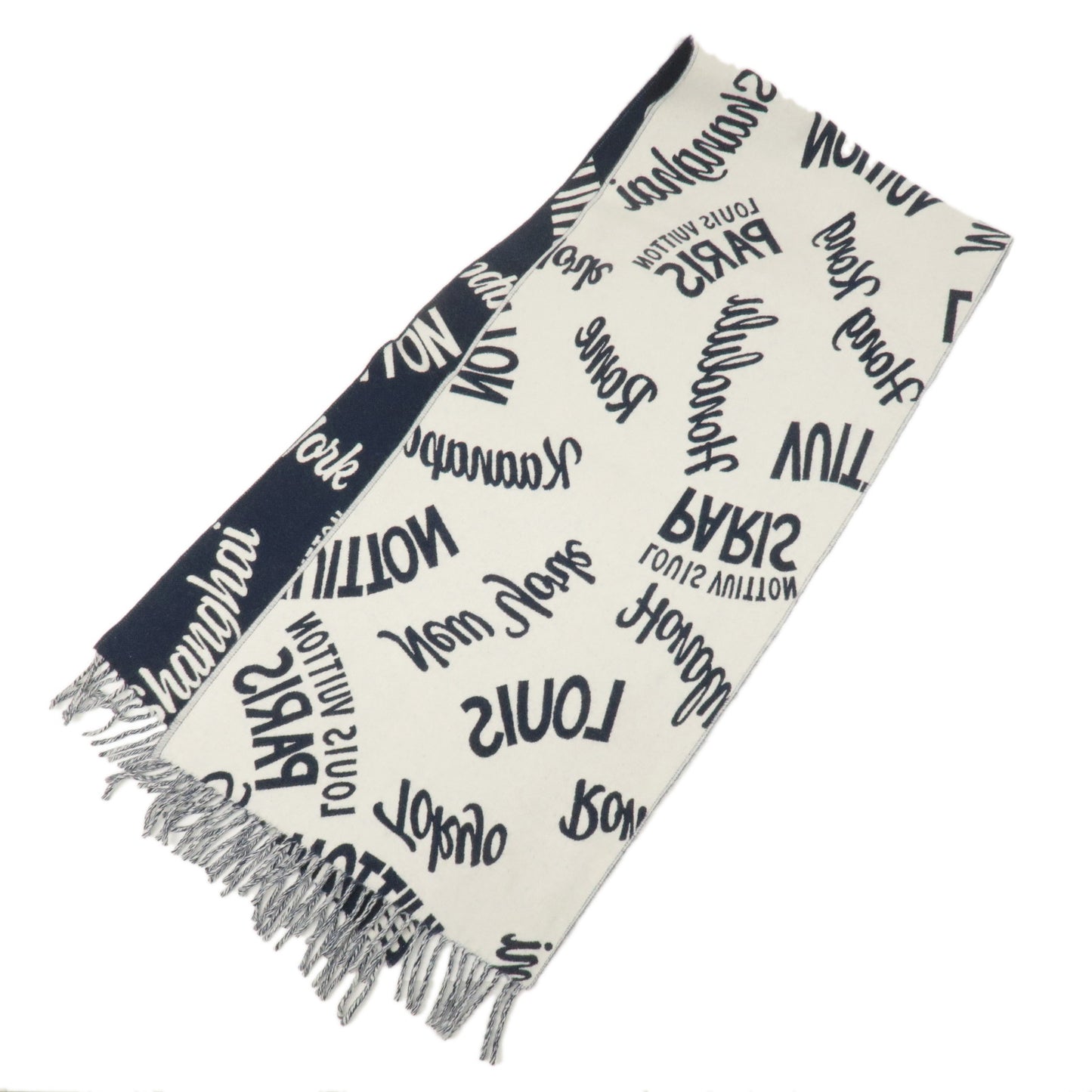 Louis Vuitton Escharpe Cities Scarf Navy White M71666