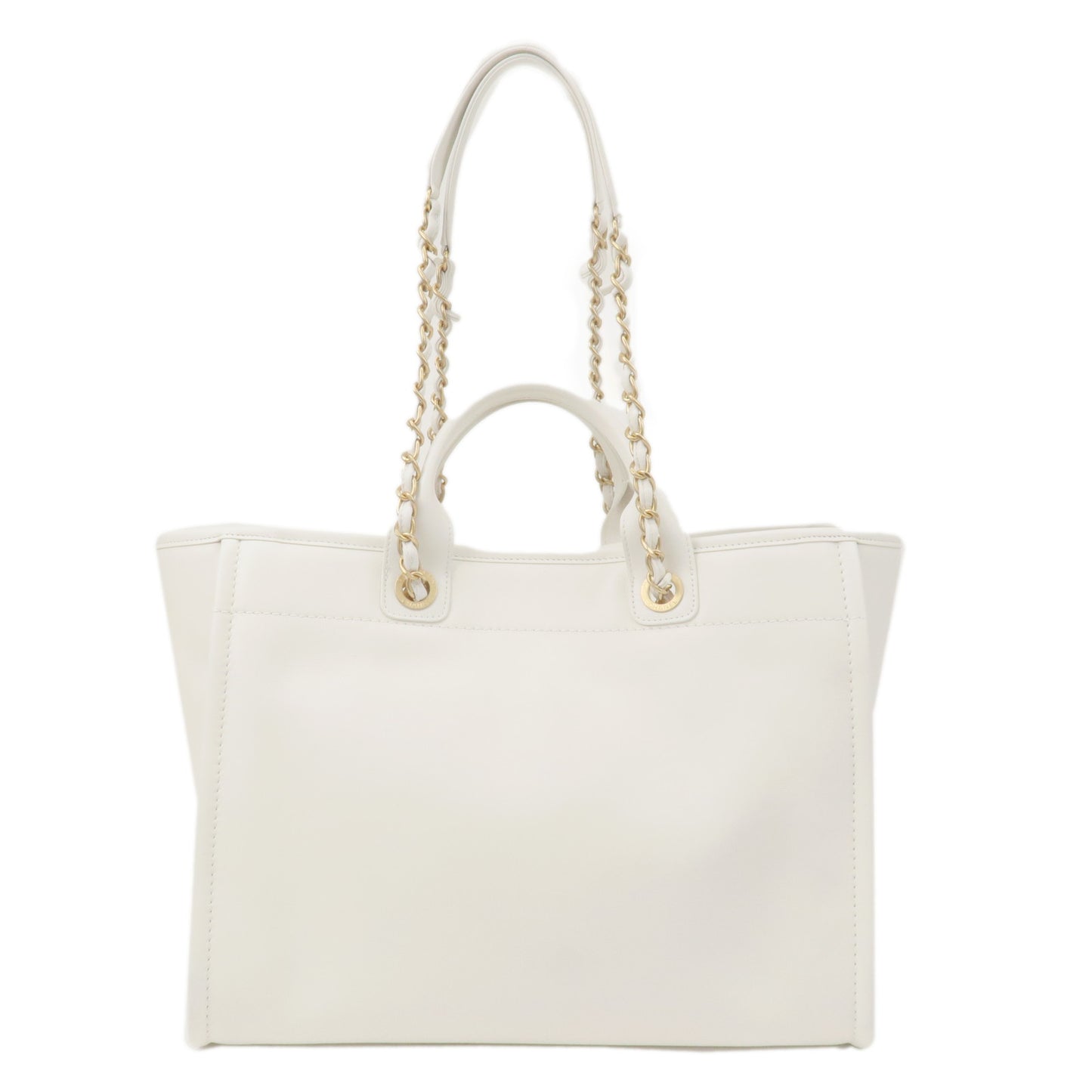 CHANEL Deauville Leather 2WAY Chain Tote Bag GM White A66941