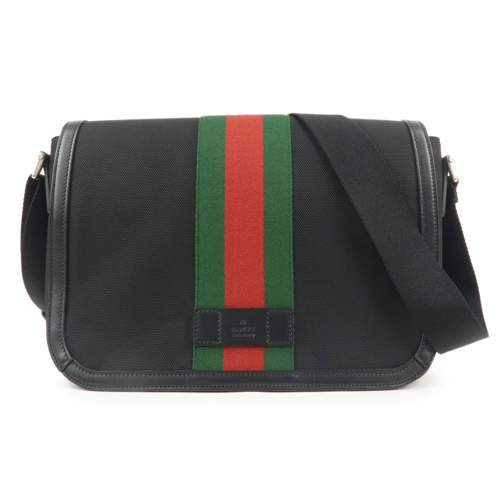 GUCCI-Sherry-Canvas-Leather-Messenger-Shoulder-Bag-Black-630921