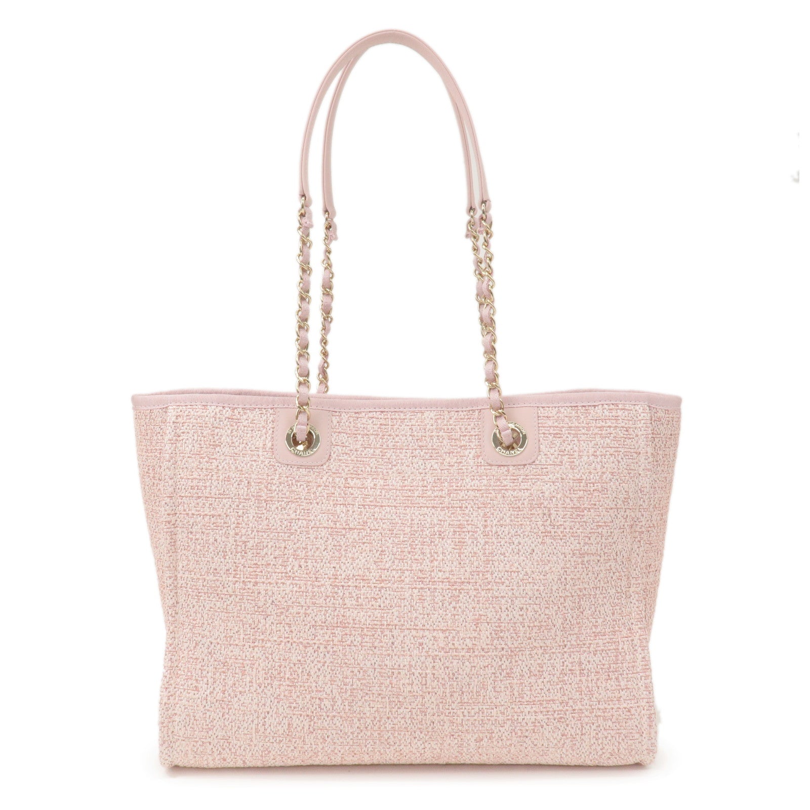 CHANEL-Deauville-MM-Tweed-Leather-Chain-Tote-Bag-Pink-A67001