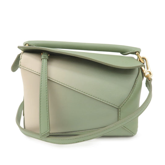 LOEWE-Leather-Puzzle-Bag-Mini-2WAY-Shoulder-Bag-Green-Beige