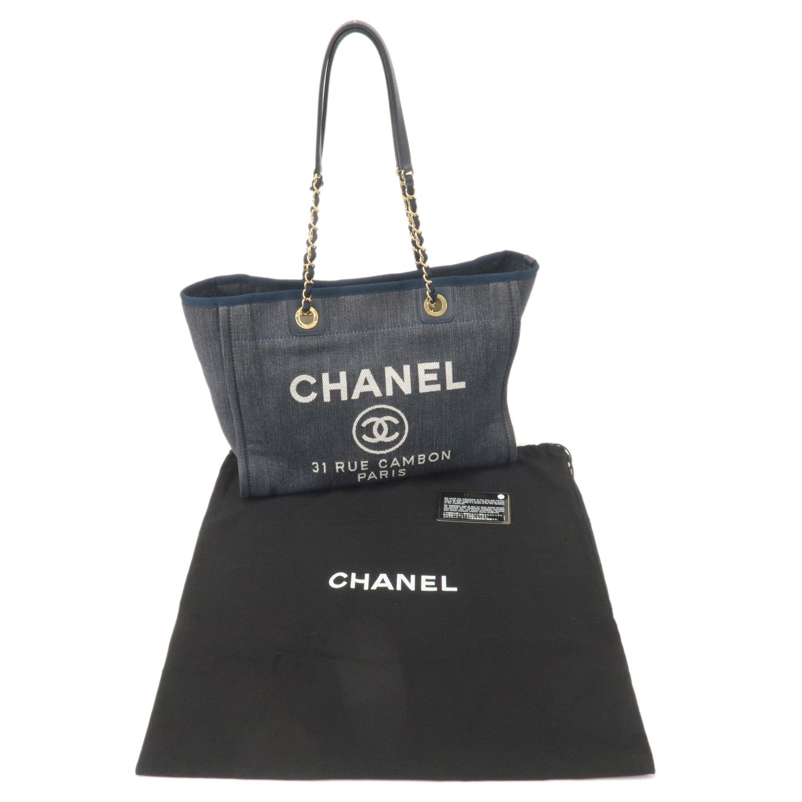 CHANEL Deauville Medium Denim Navy Shopping Tote Bag