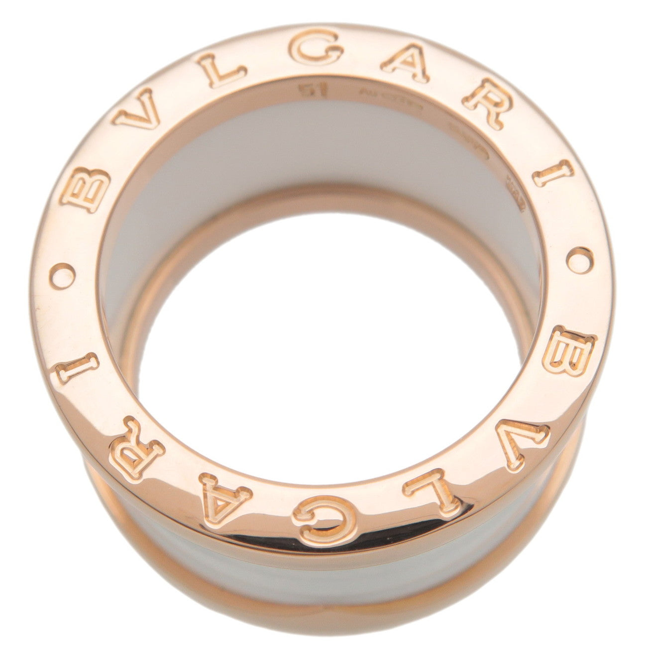 BVLGARI B-Zero1 Ring 4 Band K18 Rose Gold White Ceramic #51 US5.5