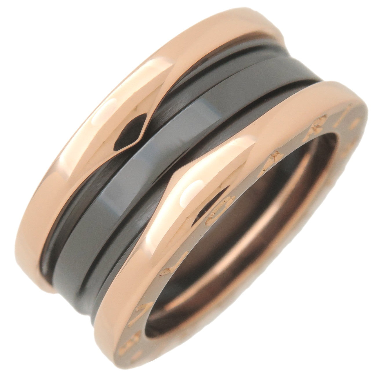 BVLGARI-B-Zero1-Ring-2-Band-K18-Rose-Gold-Black-Ceramic-#50-US5
