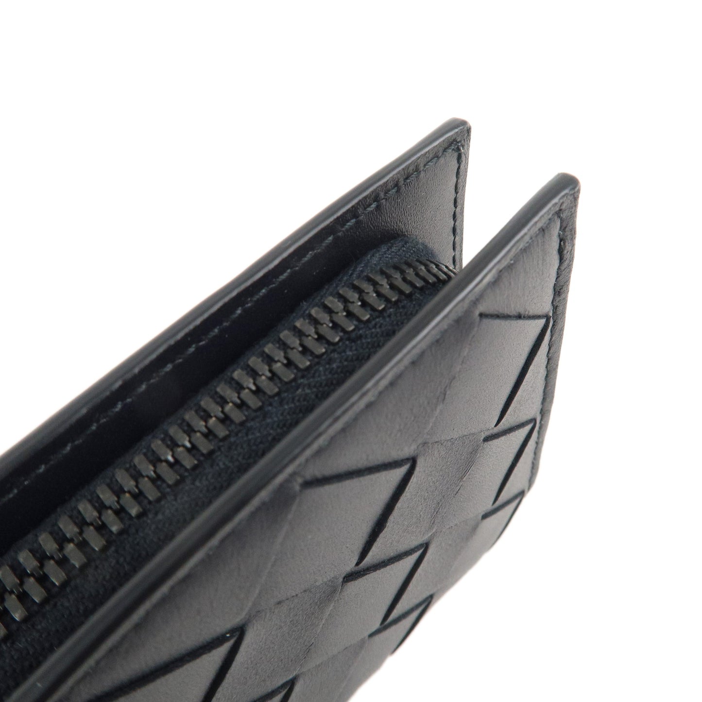 BOTTEGA VENETA Intrecciato Leather Card Case Coin Case Black
