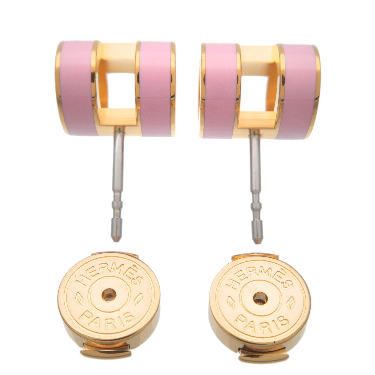 HERMES Pop Ash Mini Earrings Metal Pink Yellow Gold