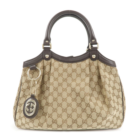 GUCCI-Sukey-GG-Canvas-Leather-Hand-Bag-Beige-Brown-211944