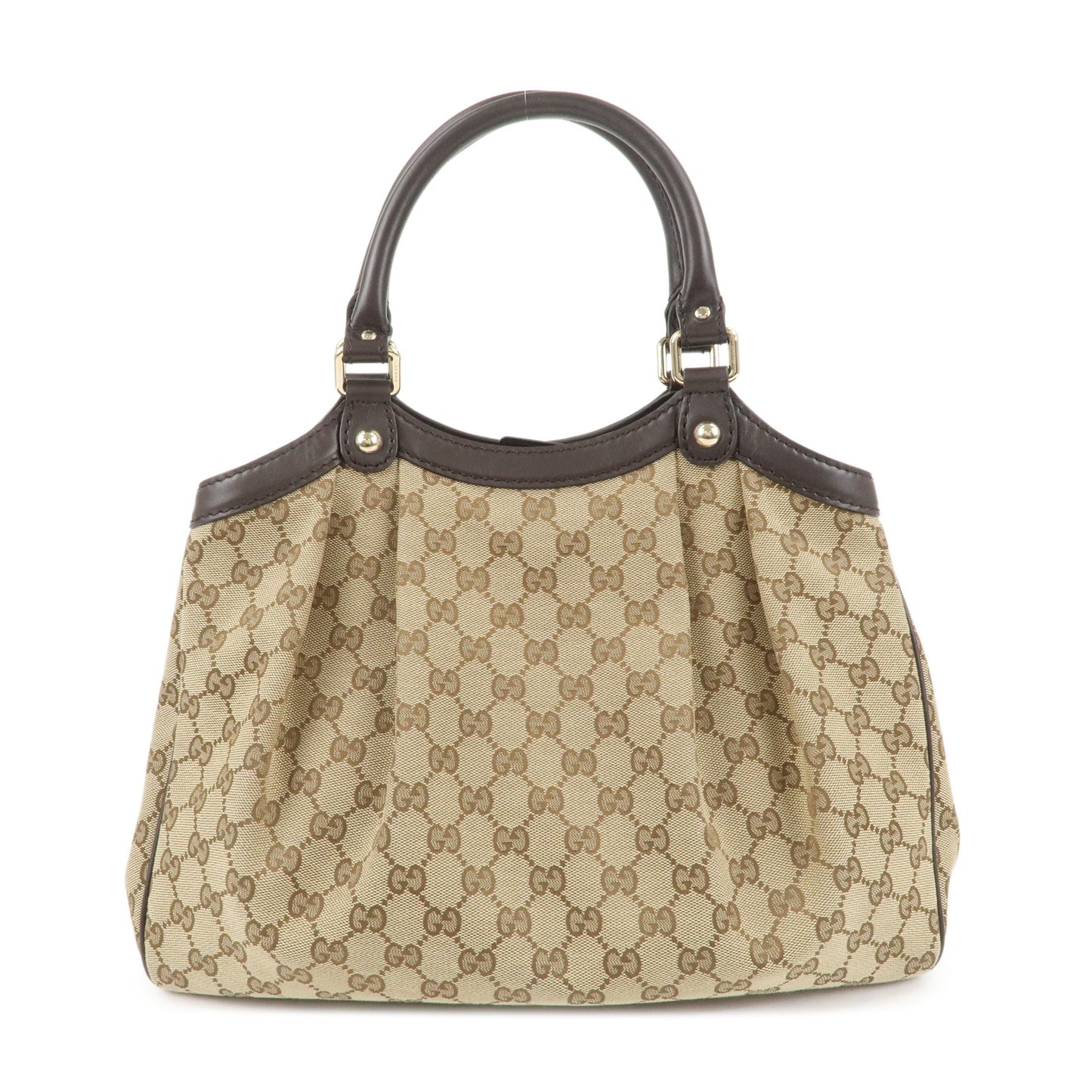 GUCCI Sukey GG Canvas Leather Hand Bag Beige Brown 211944