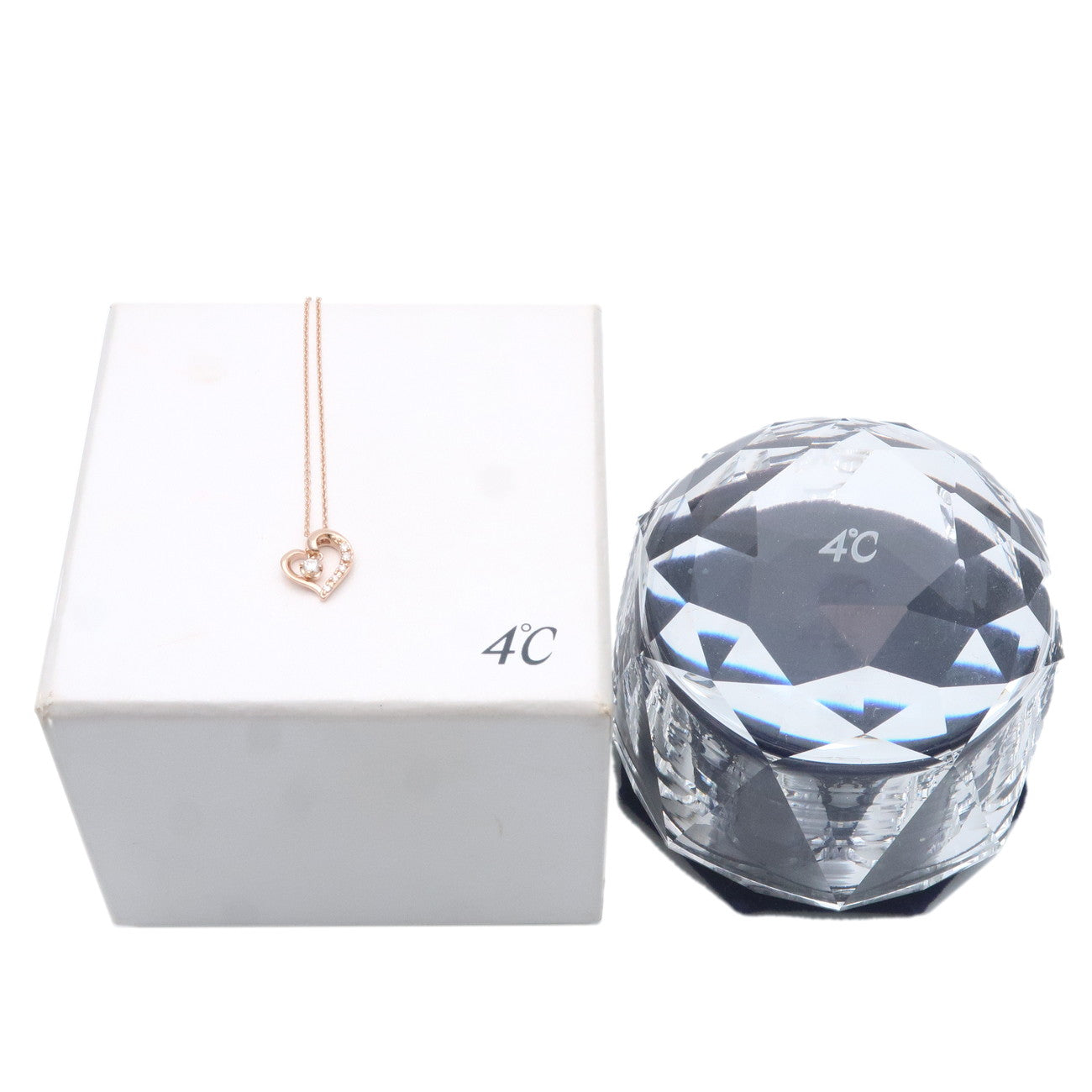 4C 6P Diamond Heart Necklace K18PG 750PG Rose Gold