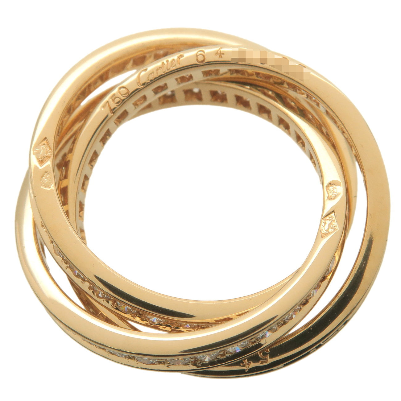 Cartier Three Bnagles Trinity Full Diamond Ring K18YG #54 US6 EU52