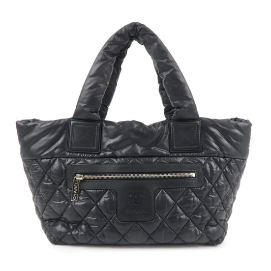 CHANEL-Nylon-Leather-Coco-Cocoon-PM-Tote-Bag-Hand-Bag-Black-A48610