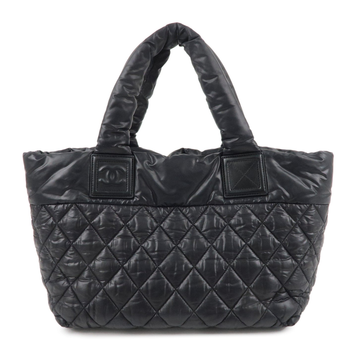 CHANEL Nylon Leather Coco Cocoon PM Tote Bag Hand Bag Black A48610