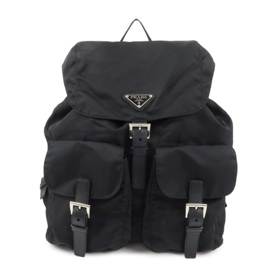 PRADA-Logo-Nylon-Leather-Backpack-Ruck-Sack-Black