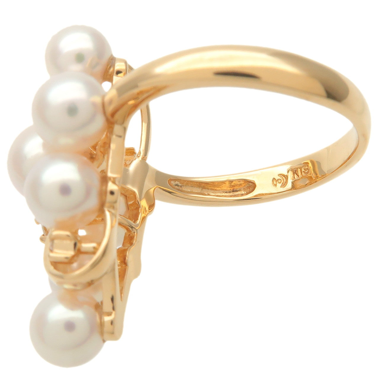 TASAKI 7P Pearl 4P Diamond Ring K18 750YG Yellow Gold US6 EU51