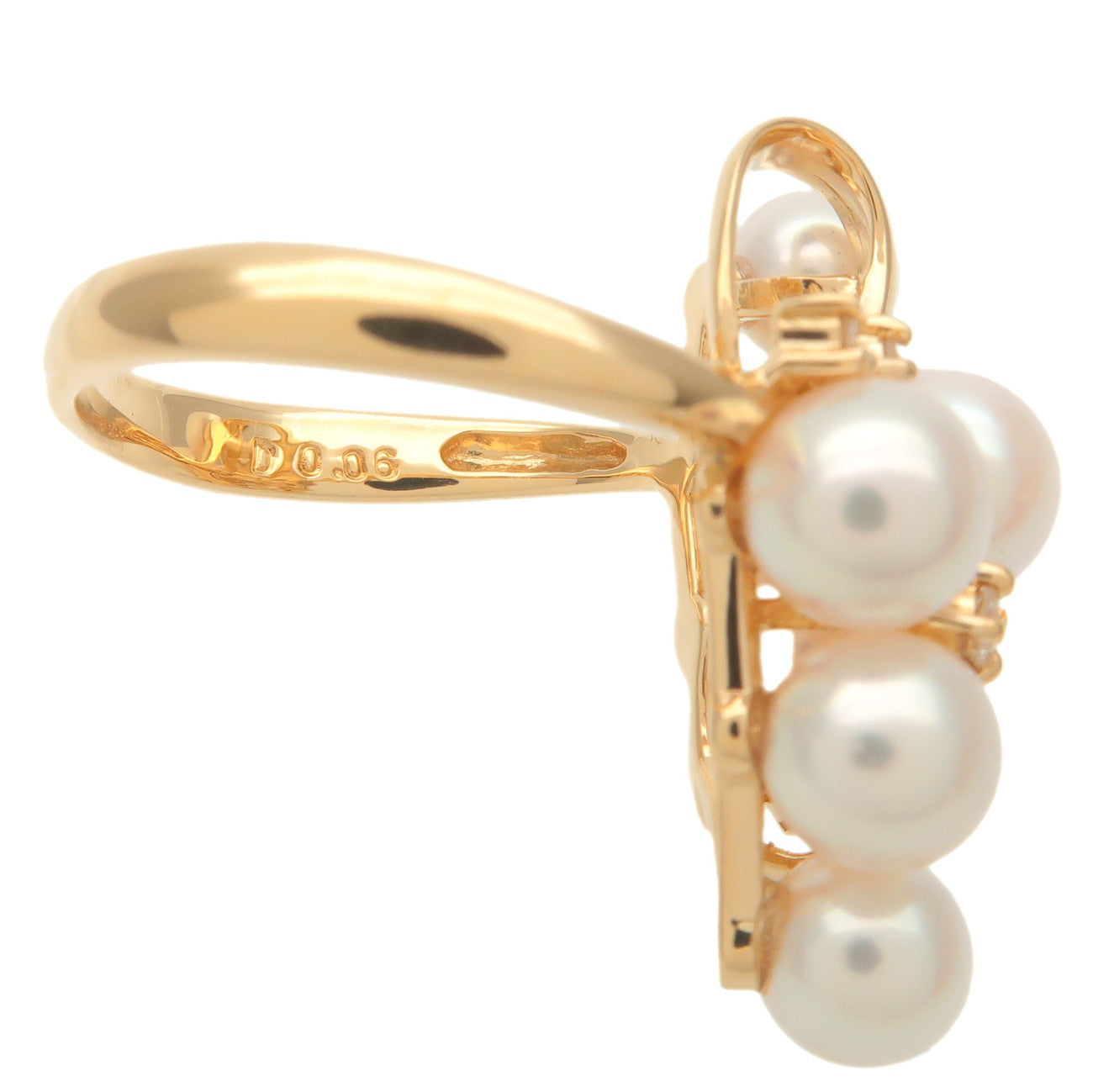 TASAKI 7P Pearl 4P Diamond Ring K18 750YG Yellow Gold US6 EU51