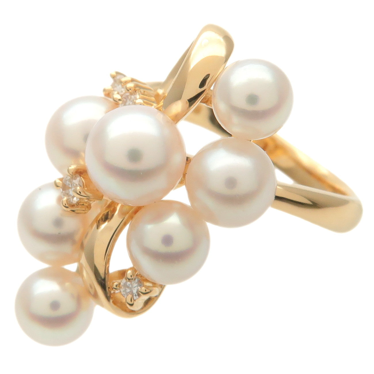 TASAKI 7P Pearl 4P Diamond Ring K18 750YG Yellow Gold US6 EU51