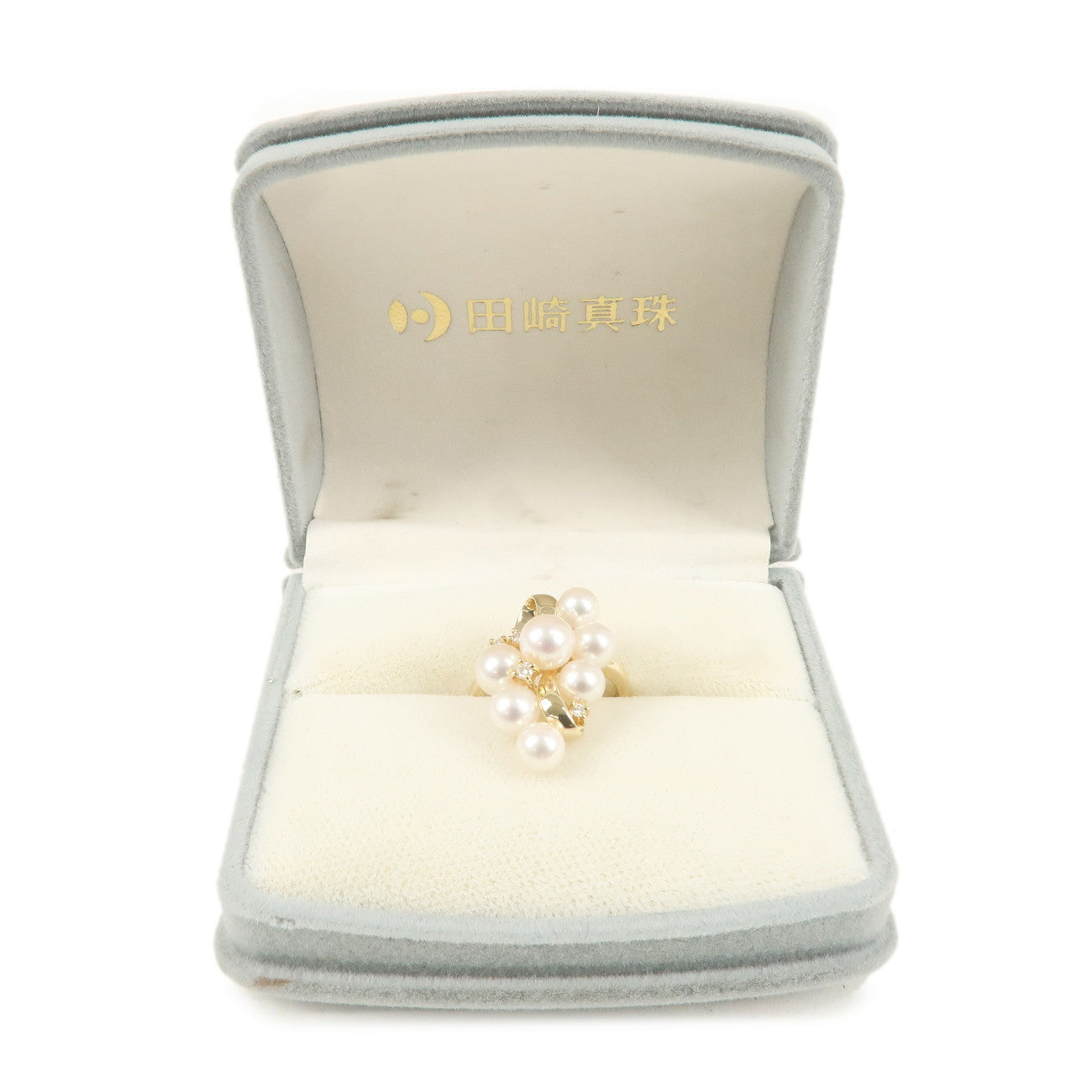 TASAKI 7P Pearl 4P Diamond Ring K18 750YG Yellow Gold US6 EU51