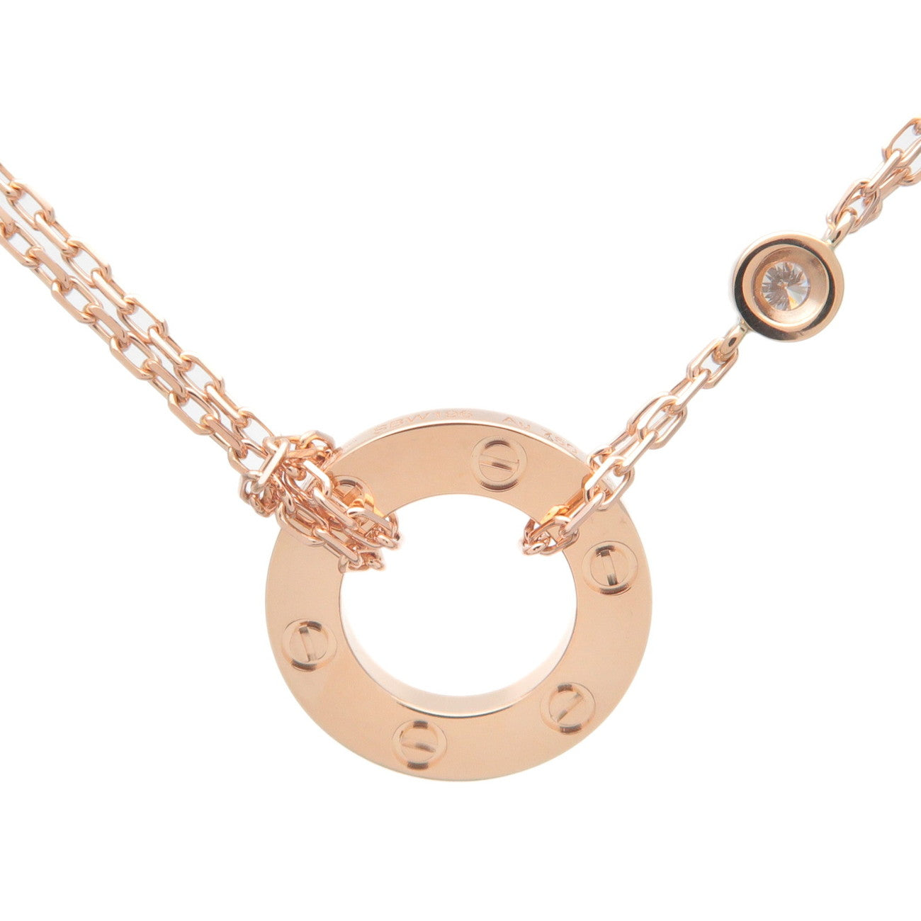 Cartier Love Circle 2P Diamond Necklace K18 750YG Rose Gold